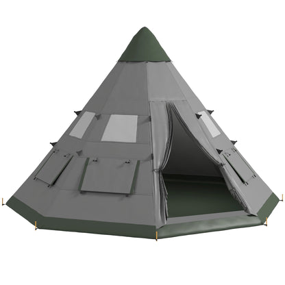 Outsunny 6 Men Tipi Tent z torbą transportową - szary