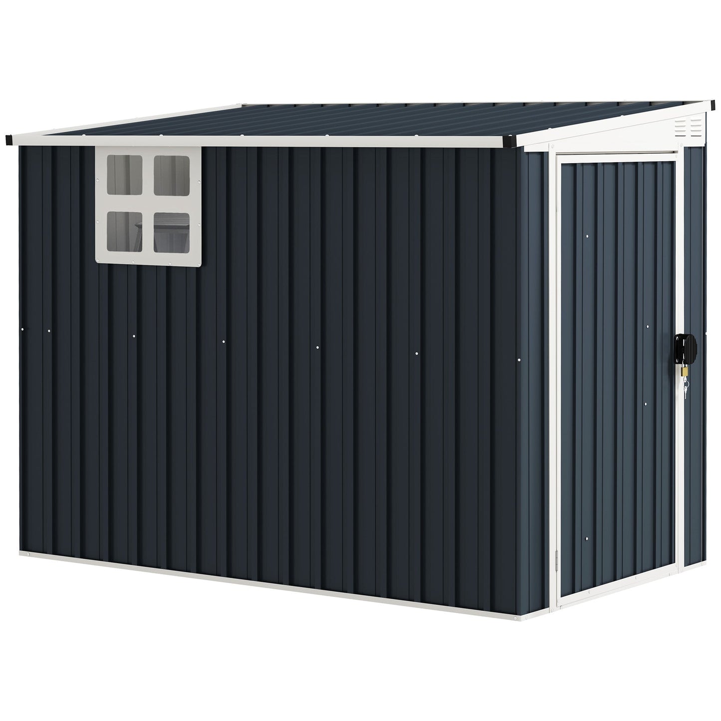 Outsunny 7.6 x 4ft Garden Metal Shed, Outdoor Storage Shed with Window, 2 Vents and Lockable Door for Garden, Patio, Dark Grey