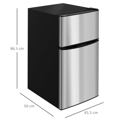 HOMCOM 88L Under Counter Fridge Freezer, Small Refrigerator with 5-Setting, 3 Star Freezer Rating, Black and Silver Tone