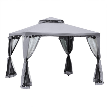 Outsunny 3 x 3 m Metal Gazebo, Garden Pavillion, Double Roof Outdoor Canopy Shelter with Mesh Sidewalls, Grey