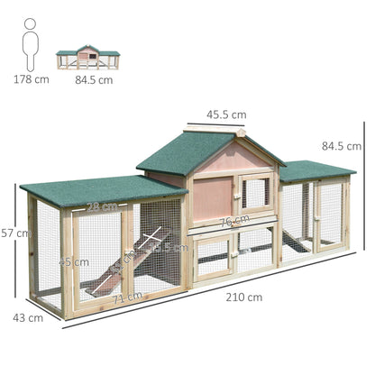 PawHut Deluxe Wooden Rabbit Hutch Bunny Cage House w/ Ladder Outdoor Run