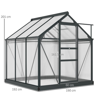 Outsunny 6 × 6 قدم صوبة زجاجية شفافة من البولي كربونات، حديقة كبيرة في المنزل الأخضر، نباتات تنمو في المنزل مع باب منزلق ونافذة تفتح بالدفع