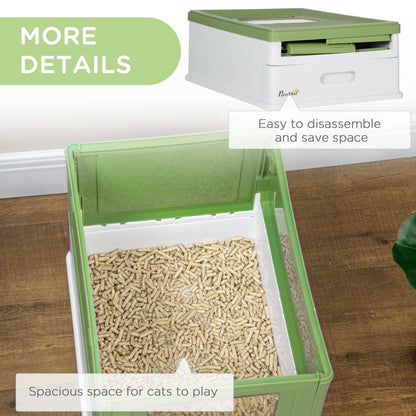 PawHut Hooded Cat Litter Box, Portable Pet Toilet, with Scoop, Front Entry - Light Green