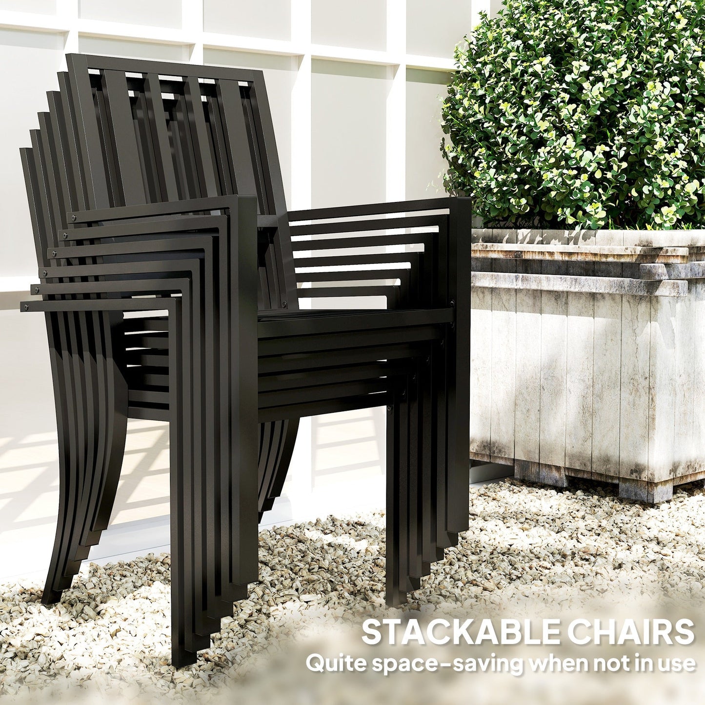 Outsunny 7 Pieces Garden Table and Chairs 6 Seater Outdoor Table and Chairs with Umbrella Hole, for Poolside, Garden, Black