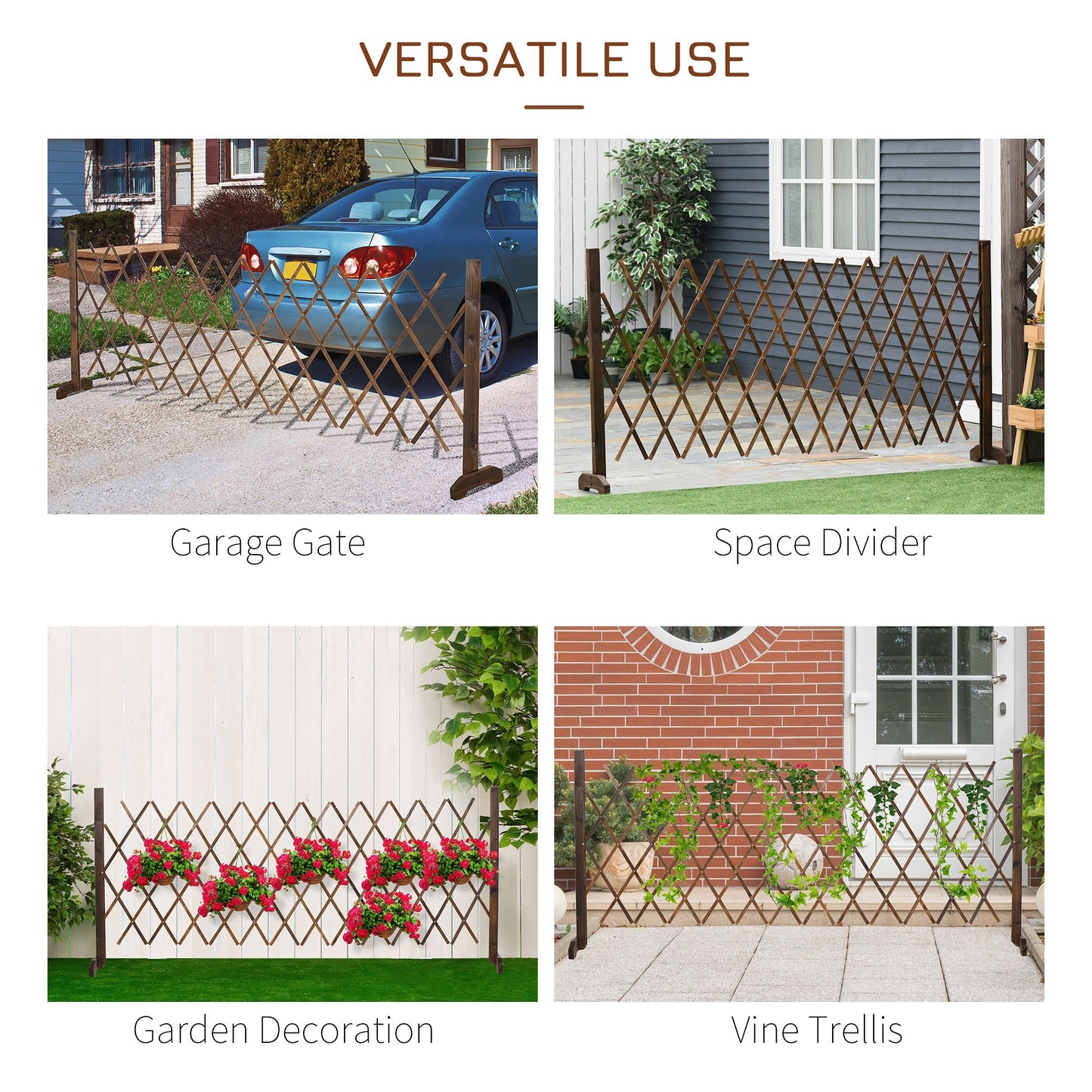 Outsunny Freestanding Garden Fencing, Expanding Fence Trellis, Movable Scissor Grid, Foldable Garden Screen Panel, 225L x