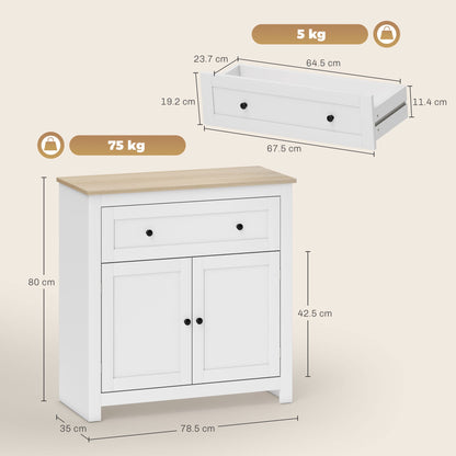 HOMCOM Sideboard Storage Cabinet, Morden Kitchen Cupboard with Adjustable Shelf, Drawer and Double Doors, Sideboard for Living Room, Dining Room, Hallway, White