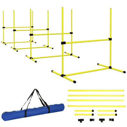 PawHut 4 Pieces Dog Agility Training Equipment, Adjustable Height Jumps Hurdle with Carrying Bag for Outdoor, Yellow