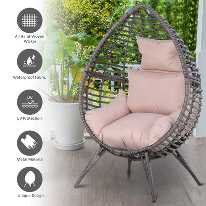 Outsunny Garden Egg Chair, łezkowaty zewnętrzny fotel rattanowy PE z miękką, wyściełaną poduszką na całej powierzchni, szary