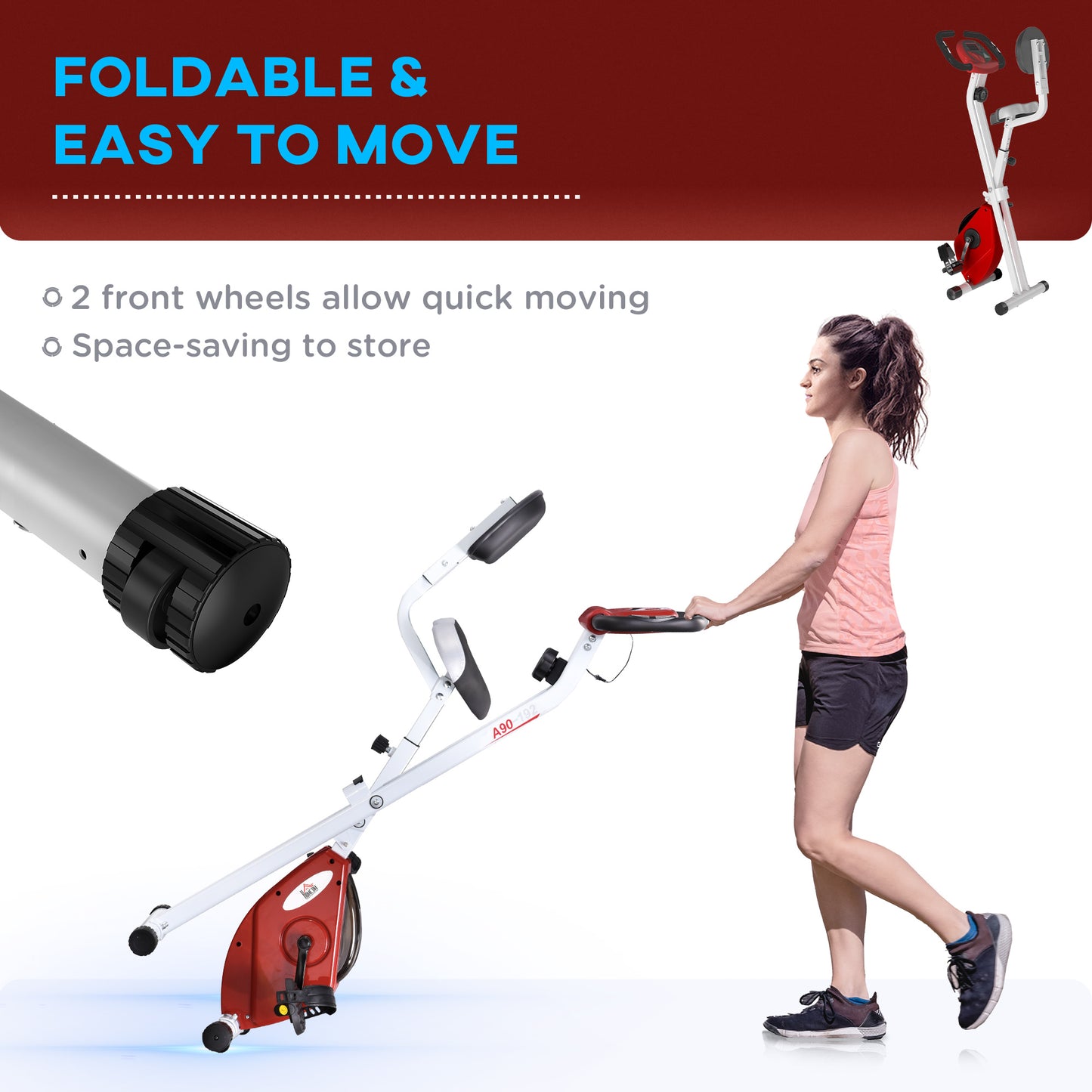 HOMCOM Folding Exercise Bike, Fitness Bicycle Indoor Trainer, 8-Level Magnetic Resistance Adjustable, with LCD Monitor, Pulse Sensor, Red