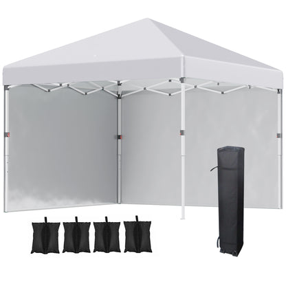Outsunny 3 x 3 (M) Pop Up Altana, UPF 30+ z 2 ścianami bocznymi, workami na ciężarki na nogi i torbą na kółkach, namiot imprezowy z regulacją wysokości, schronienie na imprezy do ogrodu, na patio, biały