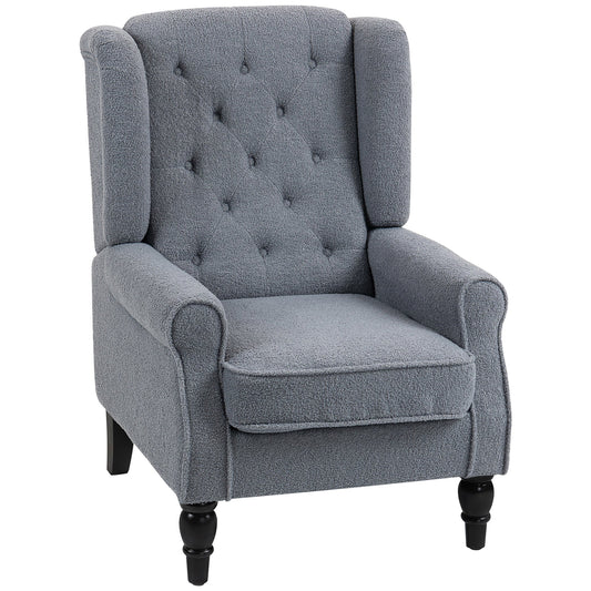 HOMCOM Wingback Accent Chair, Retro Upholstered Button Tufted Occasional Chair for Living Room and Bedroom, Grey