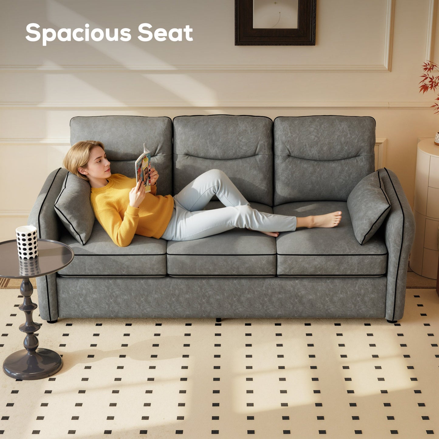 HOMCOM 3 Seater Sofa, Faux Leather Couch - Grey