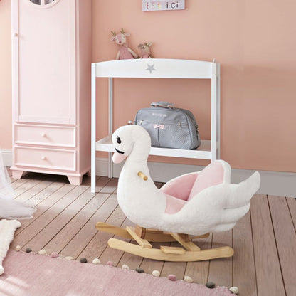 Swan Rocking Horse Kids Wooden Ride On Plush Toy With Music