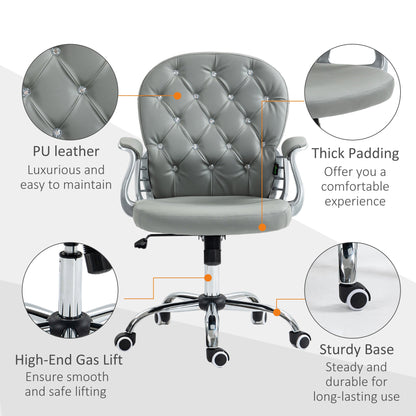 Vinsetto Office Chair Ergonomic 360  Swivel PU Diamante Padded Base 5 Castor Wheels for Home Work Grey