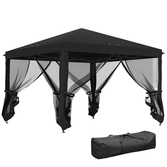 Outsunny 3 x 3√Ç m Pop Up Gazebo, 420D Garden Tent Canopy with Removable Mesh Sidewall Netting, Carry Bag for Garden Patio Outdoor, Black