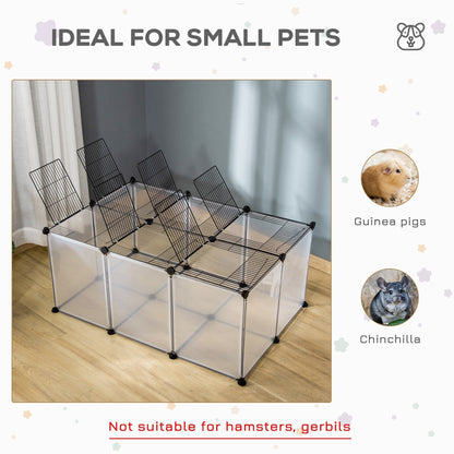 PawHut Pet Playpen with Door, Guinea Pigs Metal Mesh Cage, Customizable Fence for Small Animal, Chinchilla, for Indoor and Outdoor Use, with Mallet, 105 x 70 x 45 CM, Clear Cage