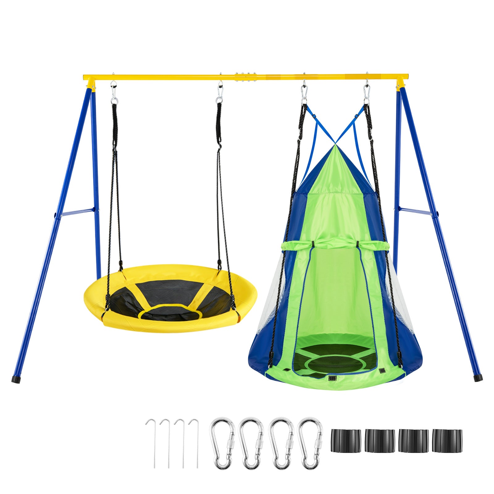 A-Frame Swing Stand for 2 Swings with Ground Stakes and Carabiners Heavy Duty-Yellow