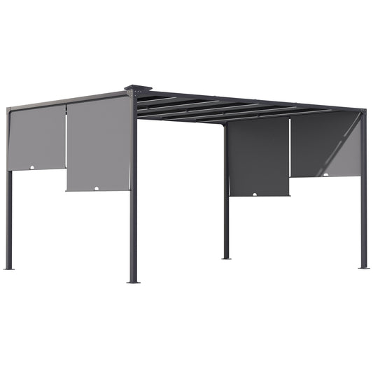 Outsunny 3(m) x 4m Metalowa pergola z oświetleniem LED, zewnętrzna pergola ogrodowa z przesuwanym dachem, zasilana energią słoneczną, do grilla, √Ç trawnik, ciemnoszary