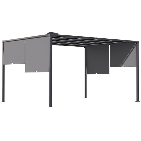 Outsunny 3(m) x 4m Metalowa pergola z oświetleniem LED, zewnętrzna pergola ogrodowa z przesuwanym dachem, zasilana energią słoneczną, do grilla, √Ç trawnik, ciemnoszary
