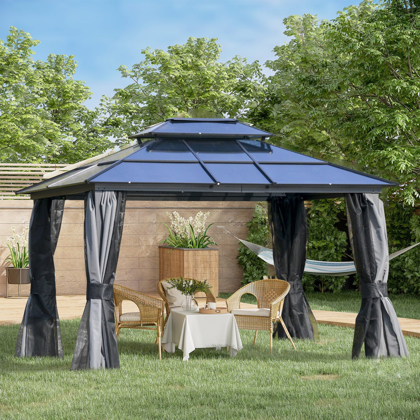 Outsunny Outdoor 3.6 x 3(m) Gazebo Cabana w/ Steel Frame & Net Sidewalls for Privacy