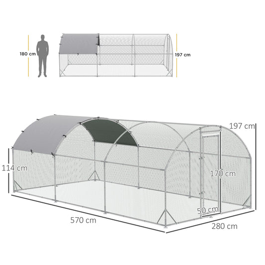 PawHut ocynkowany kurnik z pokrywą 5,7 x 2,8 x 2 m
