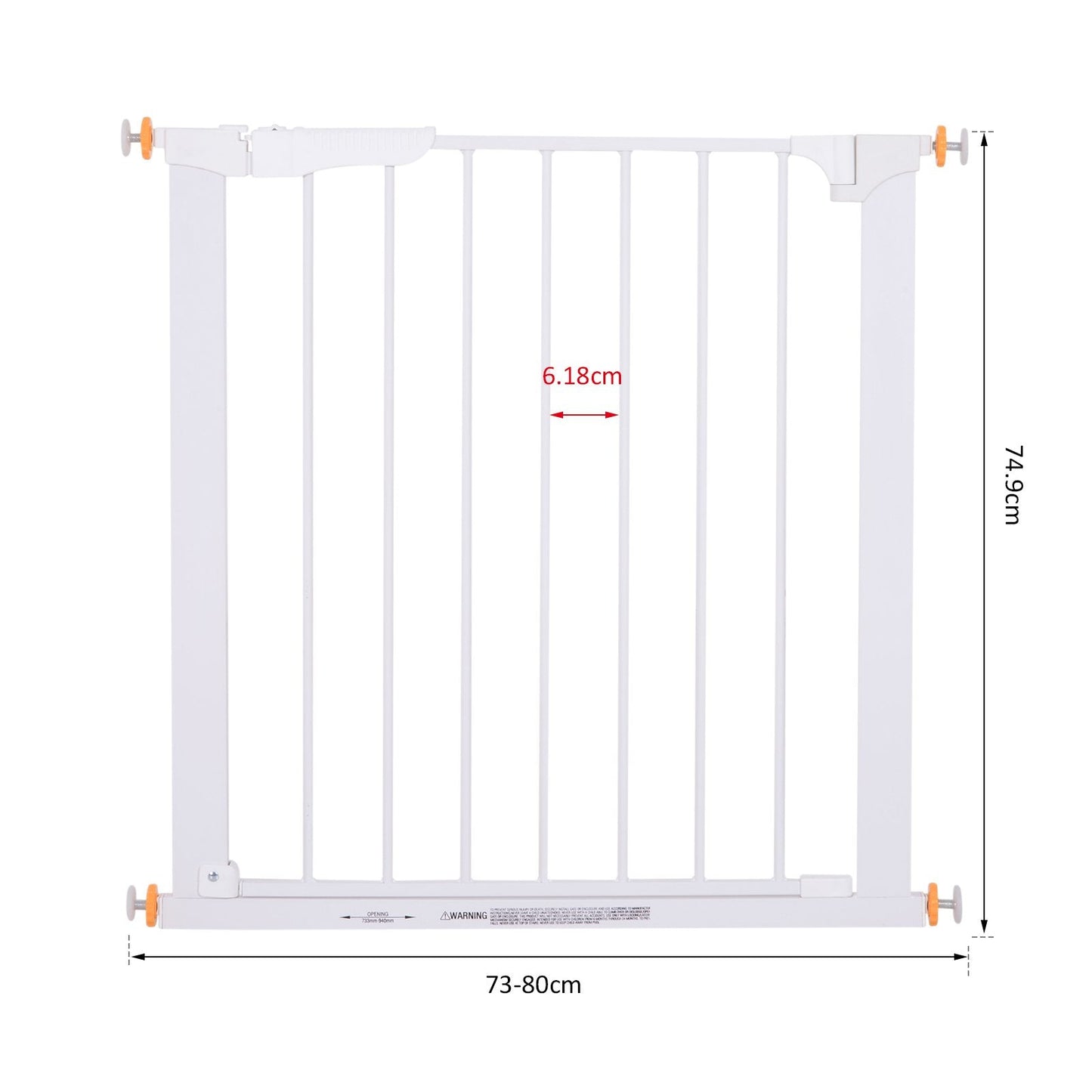 PawHut Pet Safety Barrier Gate W/ Iron tube, 74.9H x 73-80W cm-White