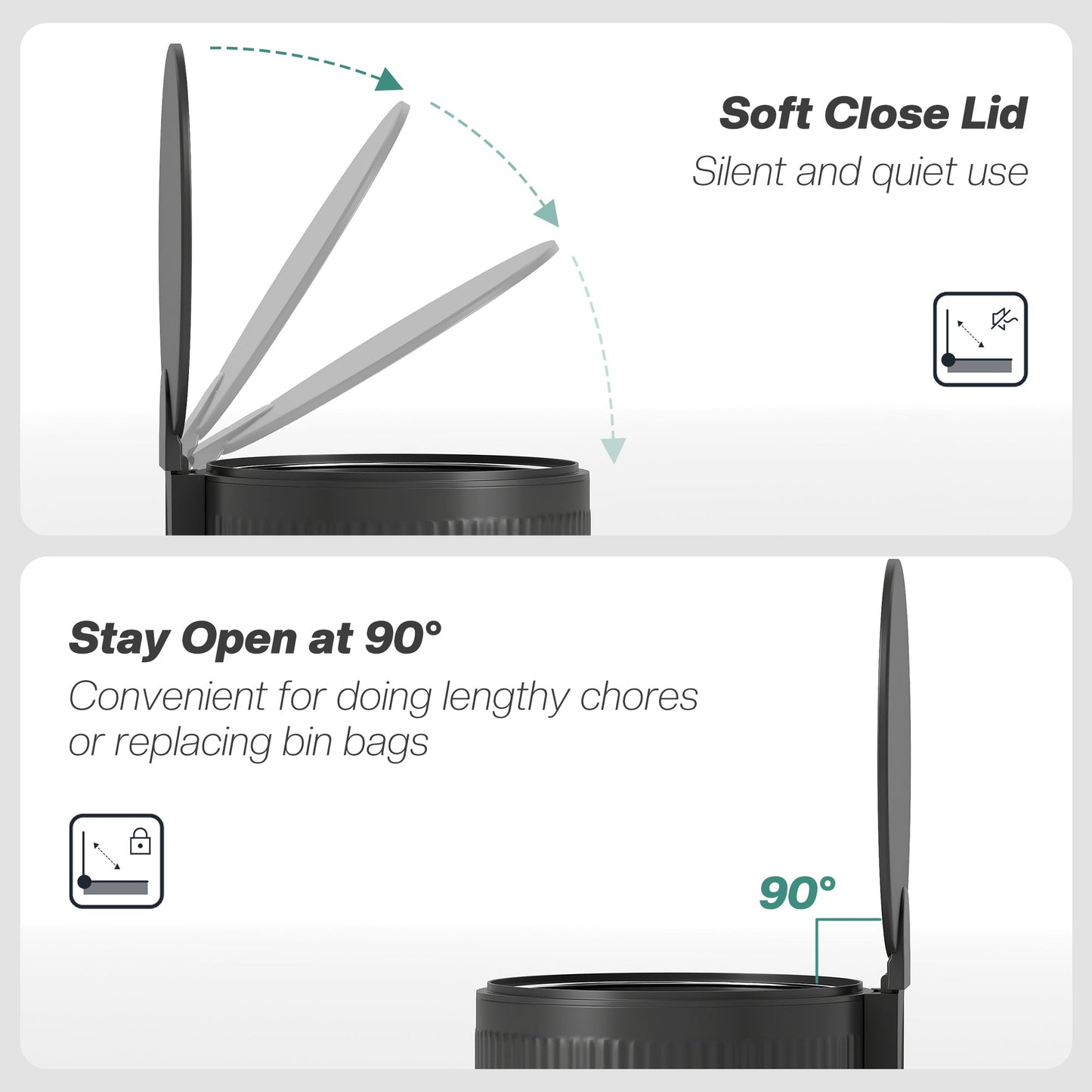 HOMCOM 30 Litre Pedal Kitchen Bin with Soft Close and Stay Open Lid, Rubbish Bin with Removable Inner Bucket for Kitchen, Office, Home, Black