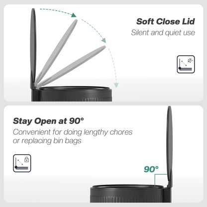 HOMCOM 30 Litre Pedal Kitchen Bin with Soft Close and Stay Open Lid, Rubbish Bin with Removable Inner Bucket for Kitchen, Office, Home, Black