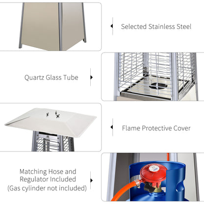 Outsunny 10.5KW الفولاذ المقاوم للصدأ في الهواء الطلق حديقة الفناء الهرم التدفئة غاز البروبان سخان اللهب الحقيقي أنبوب زجاجي أكثر دفئا مع عجلات وغطاء المطر، فضي