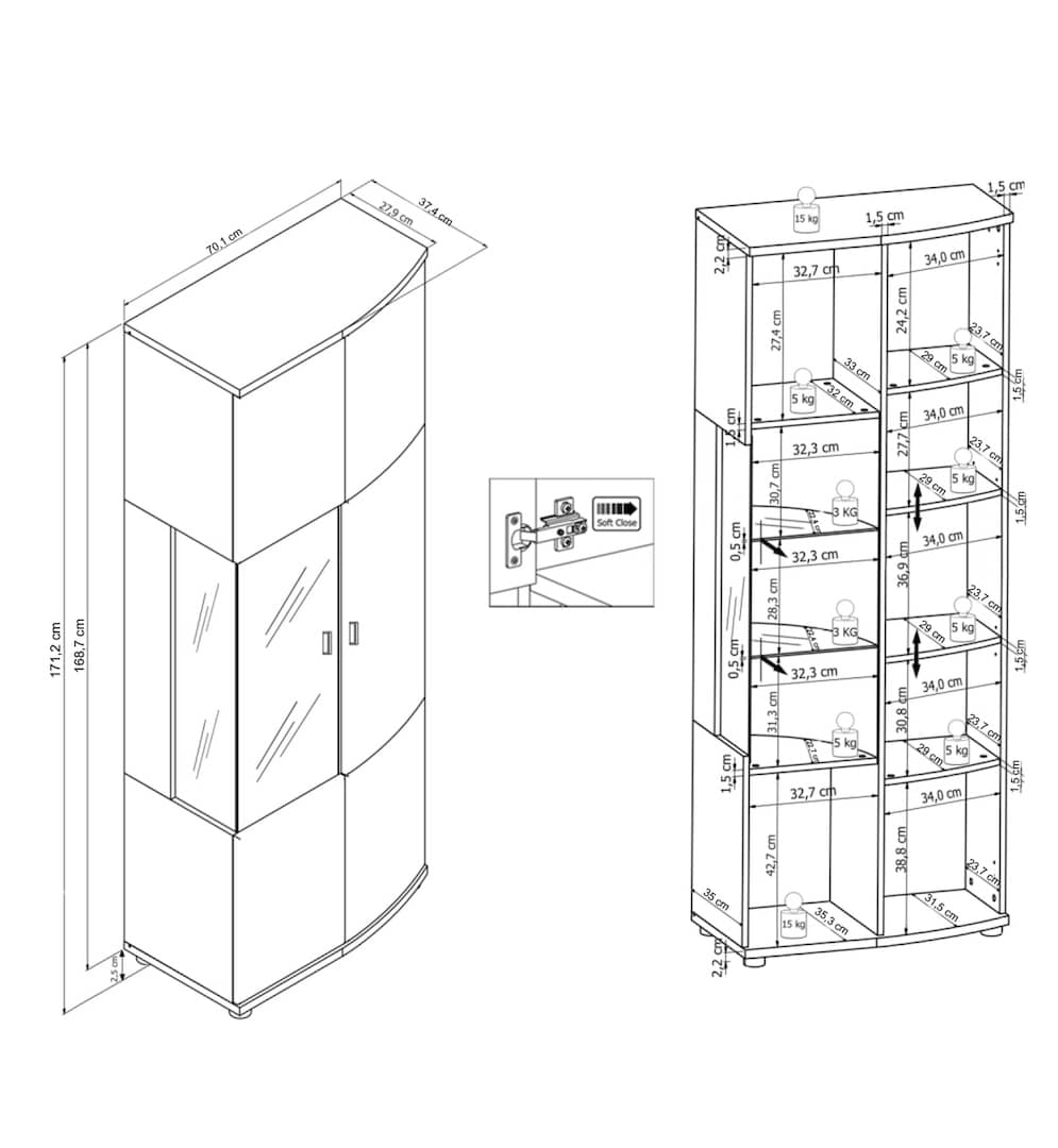 Dera 32 Tall Display Cabinet 70cm