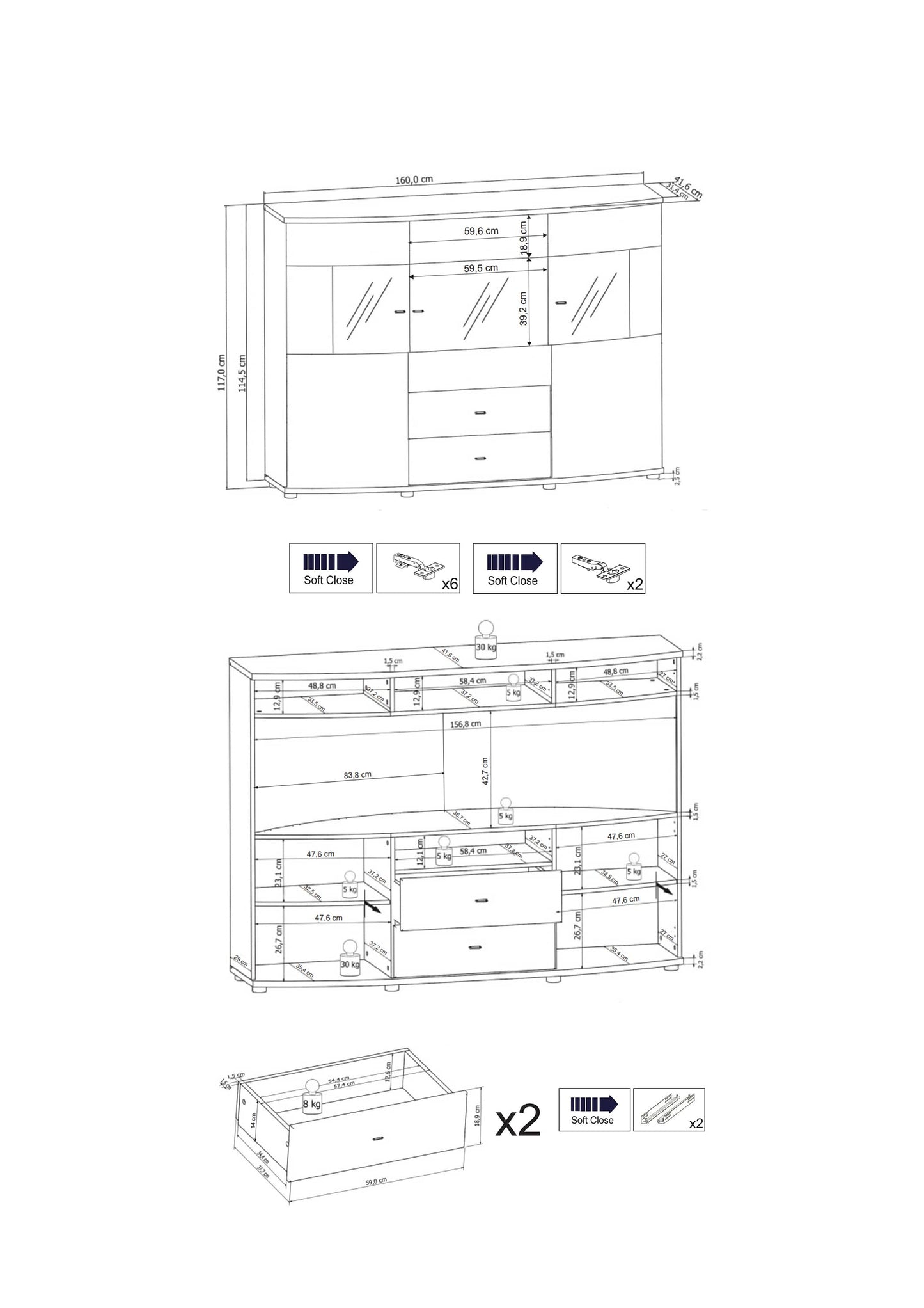 Dera 81 Sideboard Display Cabinet 160cm