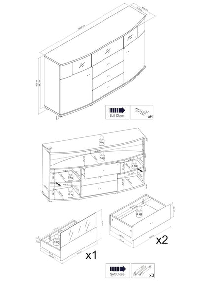 Dera 85 Display Sideboard Cabinet 160cm