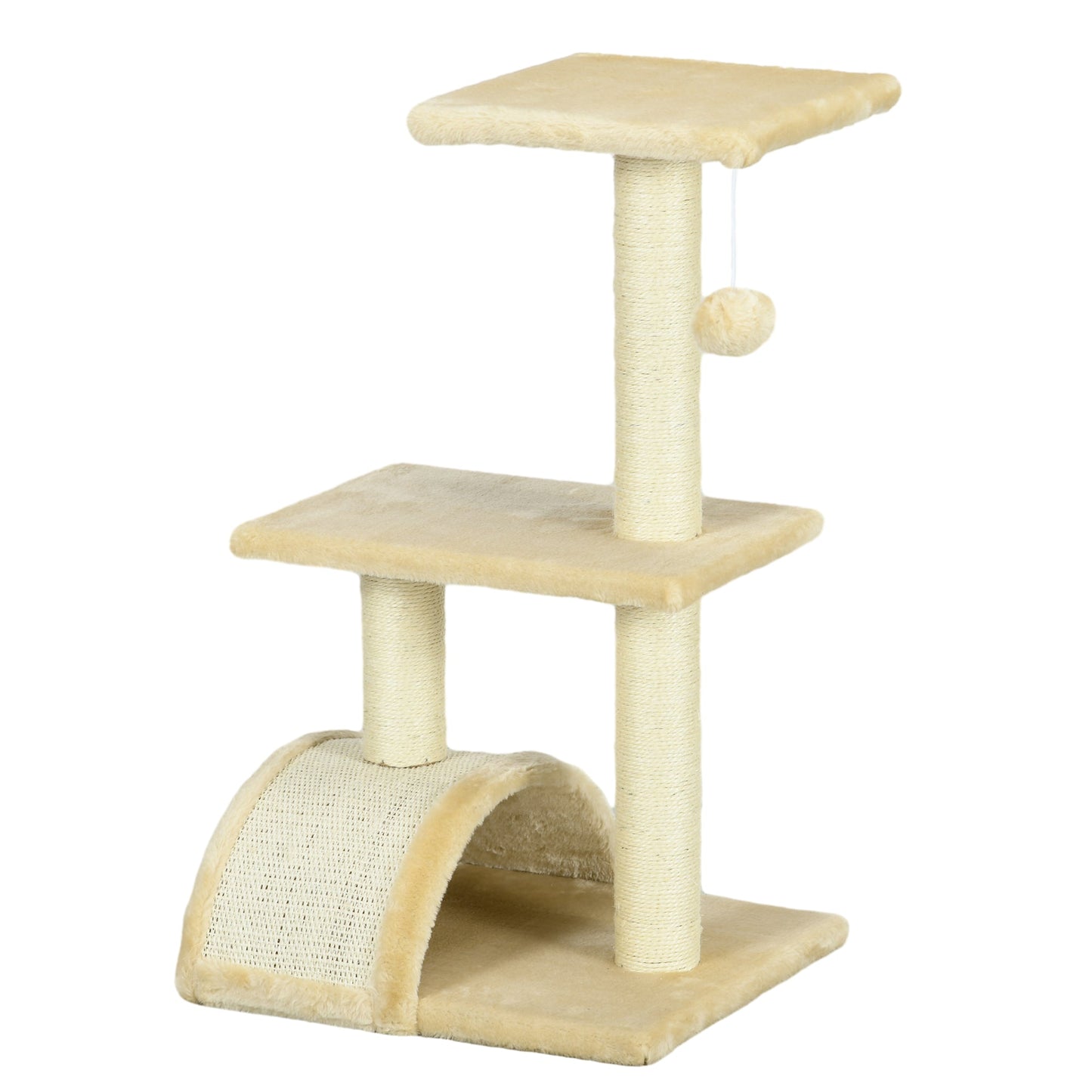 PawHut 72cm Cat Tree with Scratching Post, Pad for Indoor Cats - Cream White