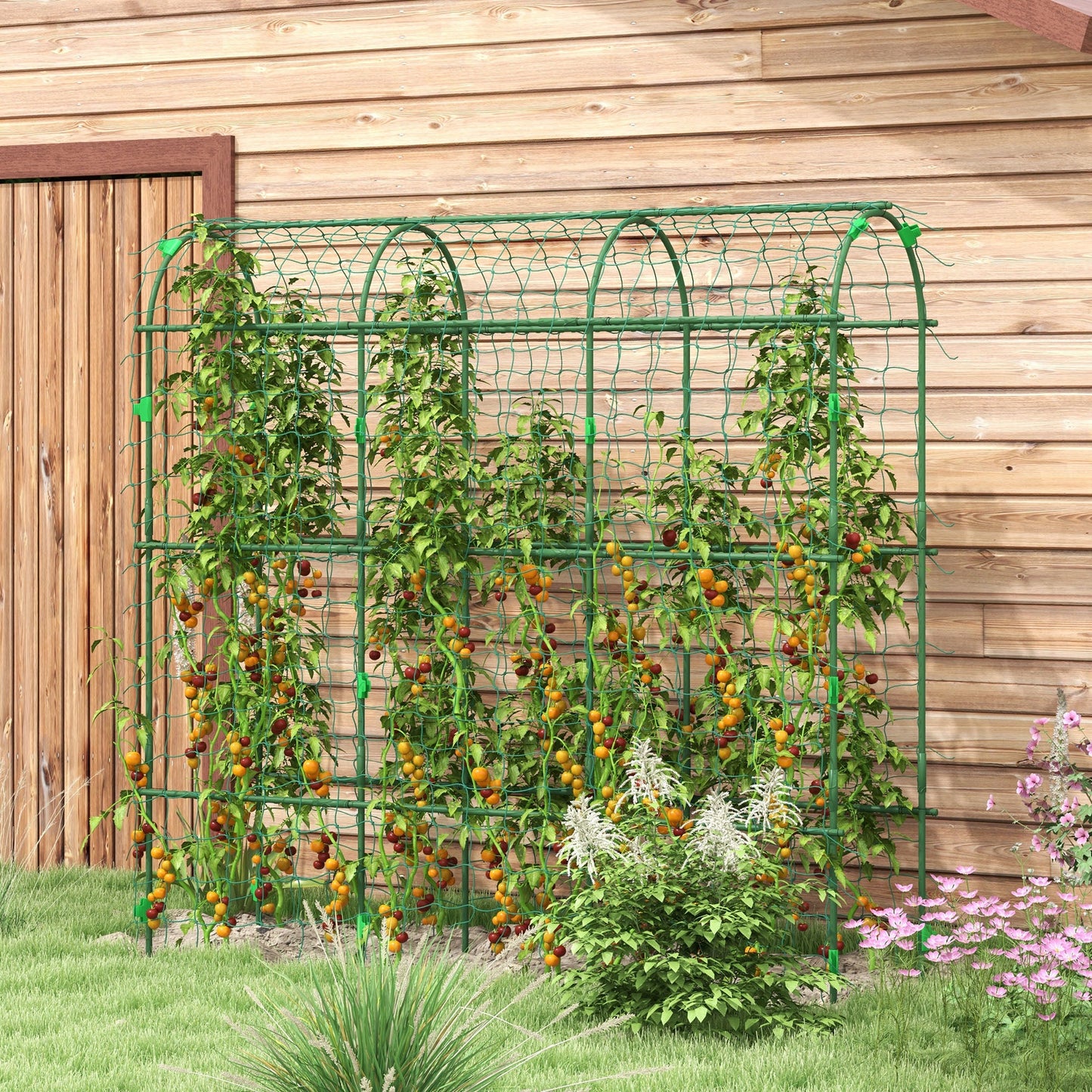 Outsunny 183 cm Tall Metal Garden Trellis, Arch Trellis for Climbing Plants Outdoor with Climbing Net