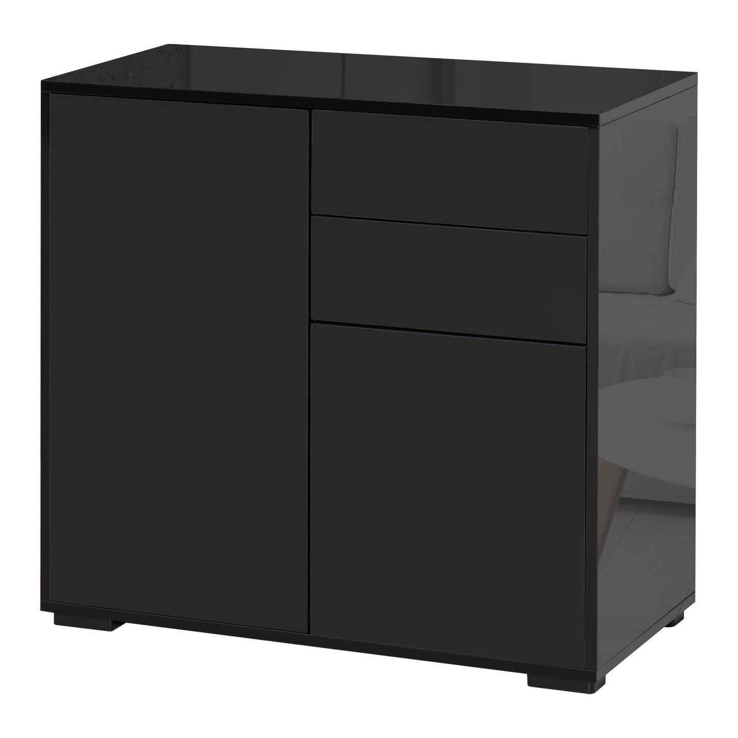 HOMCOM High Gloss Frame Sideboard, Side Cabinet, Push-Open Design with 2 Drawer for Living Room, Bedroom, Black