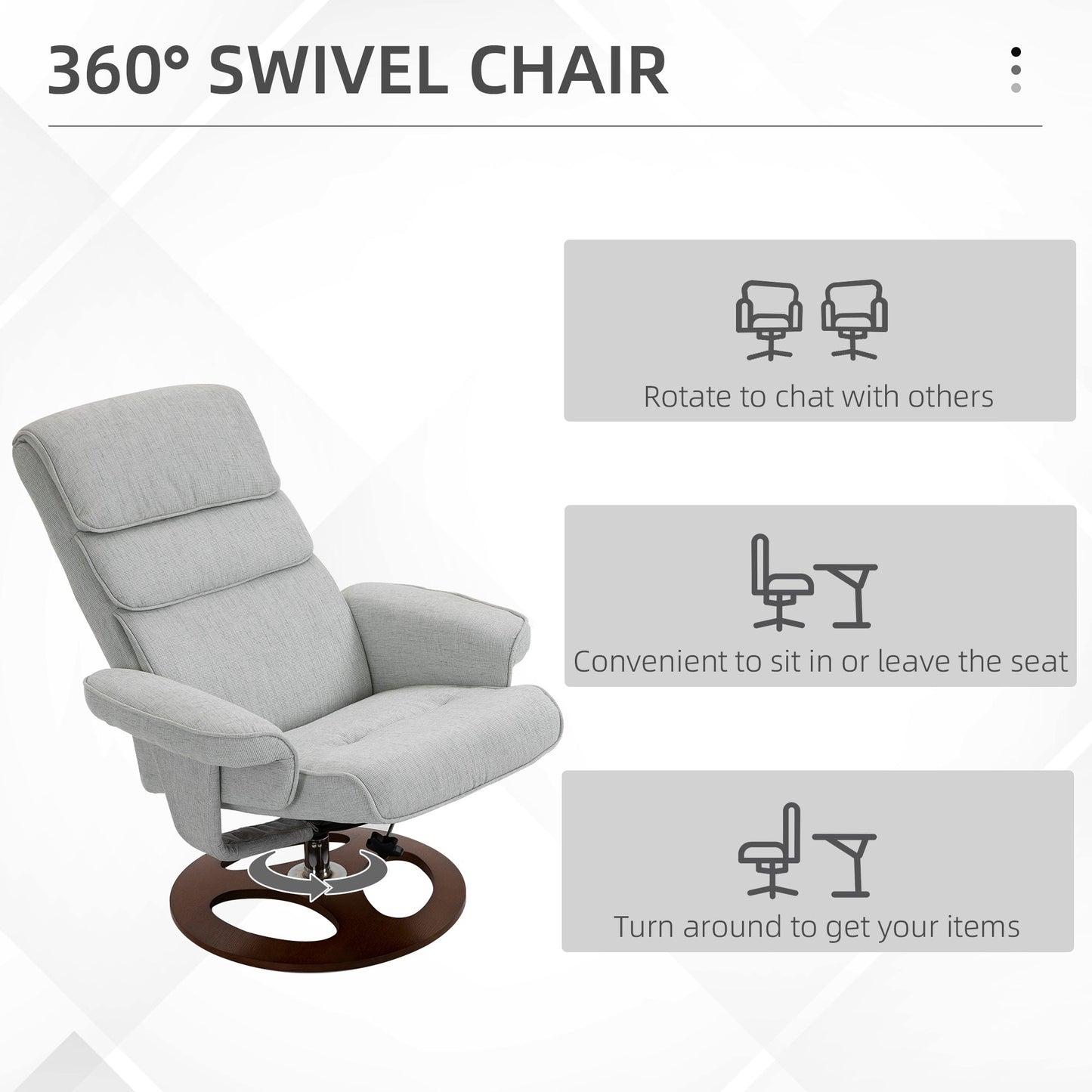 Zestaw foteli rozkładanych HOMCOM z pufem 360°, obrotowy stołek sofowy, nowoczesny, miękki, gruby, wyściełany, drewniana podstawa, szary