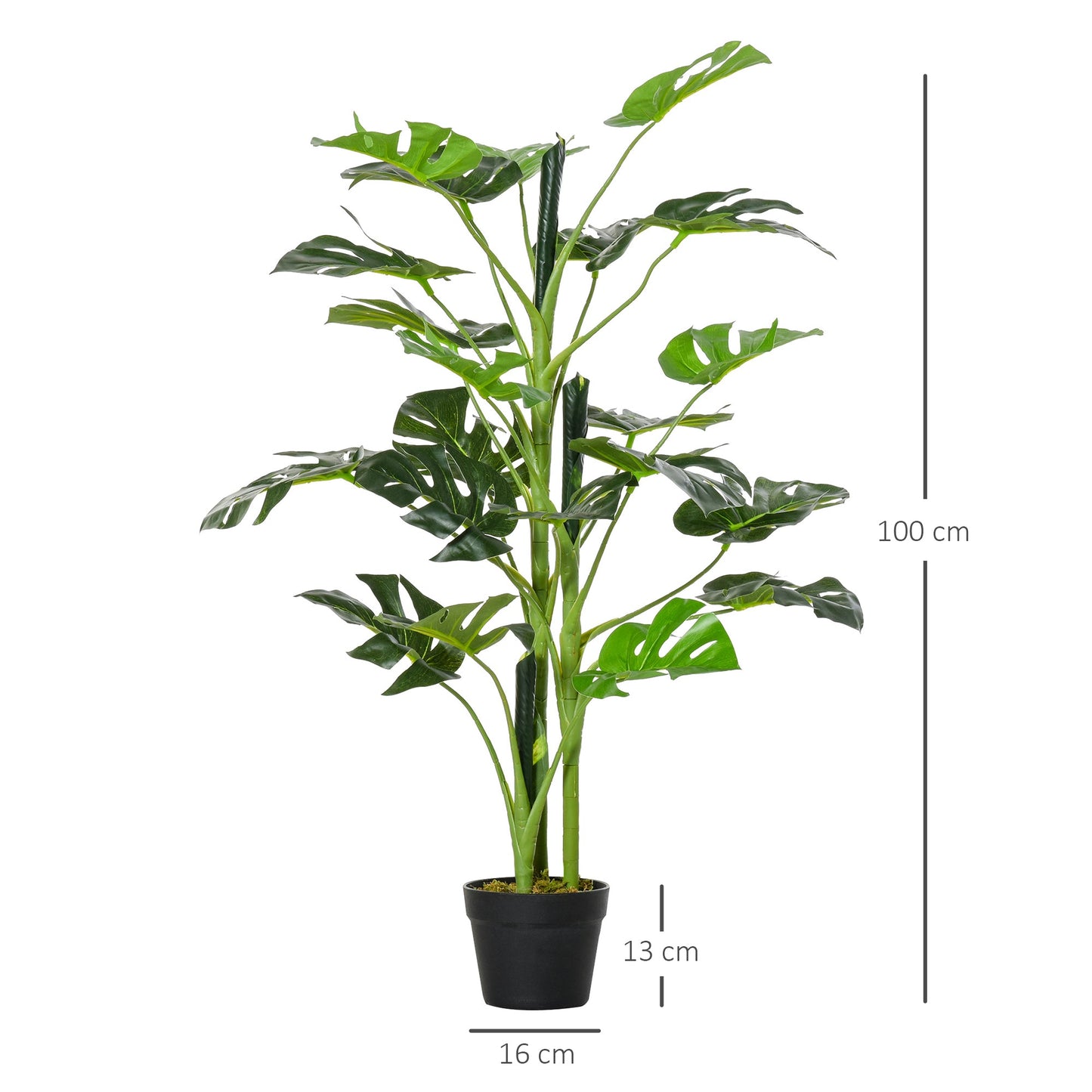 Outsunny 100cm/3.3FT Artificial Monstera Tree Decorative Cheese Plant 21 Leaves with Nursery Pot, Fake Tropical Palm Tree for Indoor D√É¬©cor