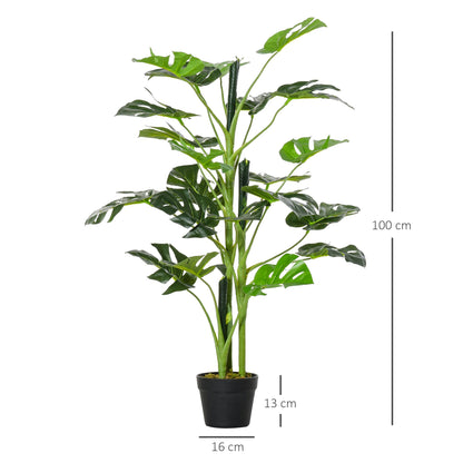 Outsunny 100cm/3.3FT Artificial Monstera Tree Decorative Cheese Plant 21 Leaves with Nursery Pot, Fake Tropical Palm Tree for Indoor D√É¬©cor