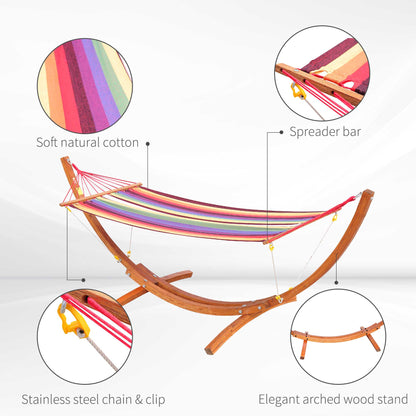 Outsunny Garden Outdoor Patio Standing Frame Wooden Hammock with Arc Stand - Multi-Colour