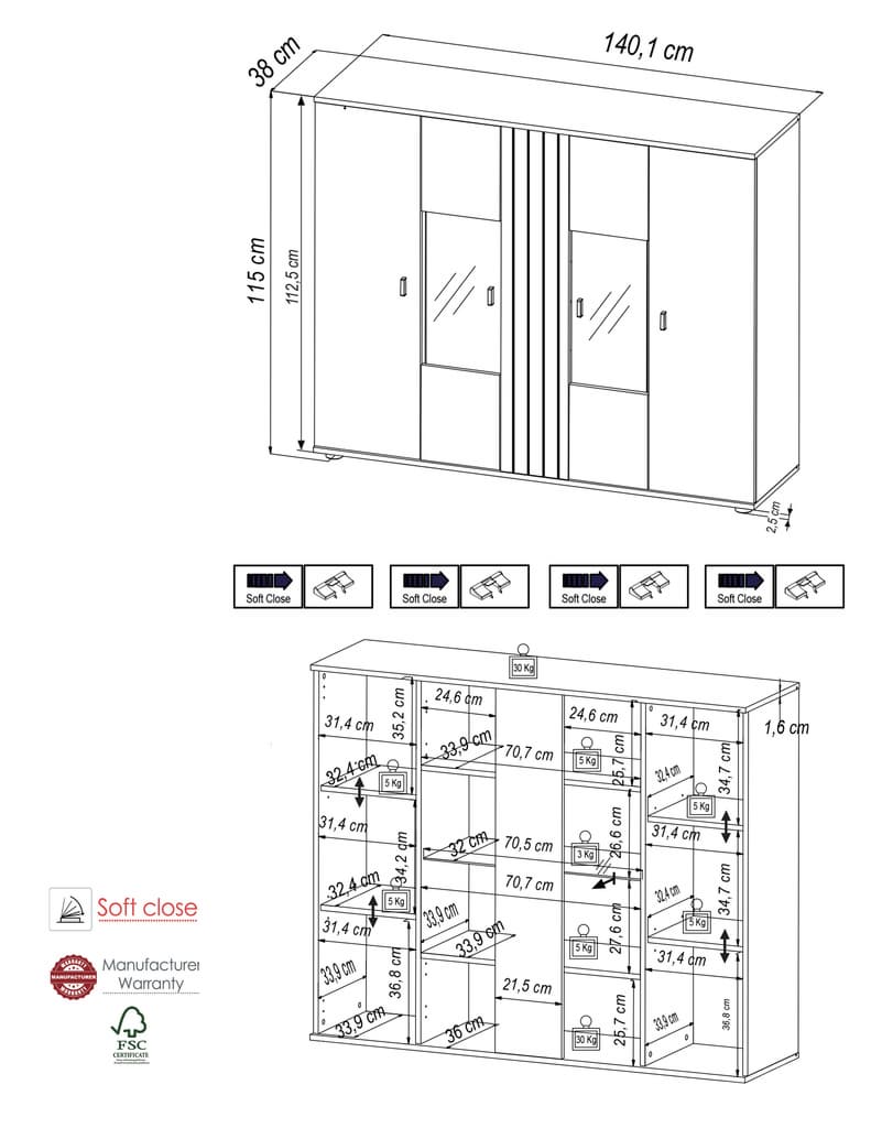 Solea 81 Display Cabinet 140cm