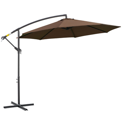 Outsunny 2.45m Overhanging Cantilever Parasol, Heavy Duty Waterproof Garden Umbrella with Cross Base, Brown