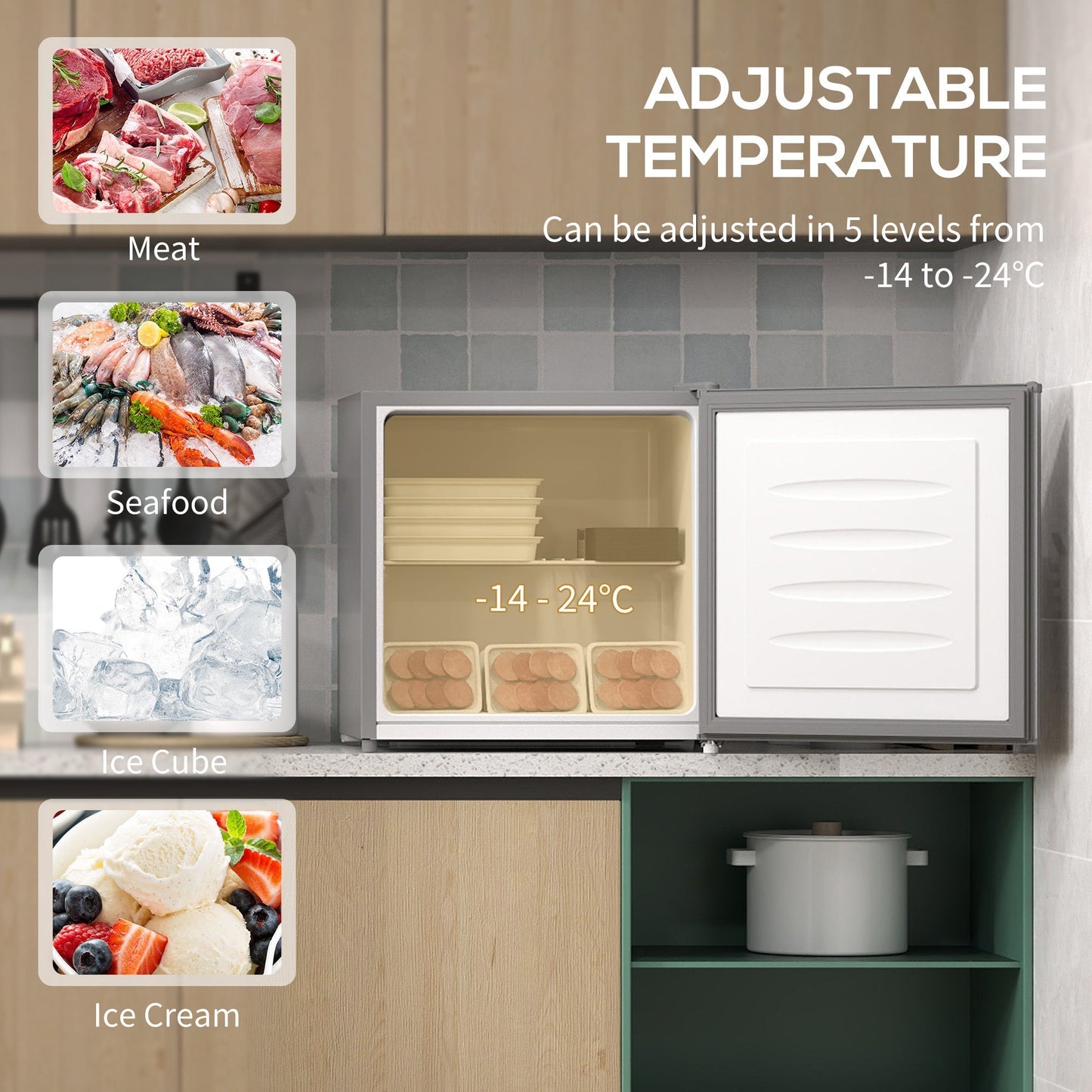 HOMCOM 35L Mini Freezer, -24√¢‚Äû∆í to -14√¢‚Äû∆í Temperature - Grey