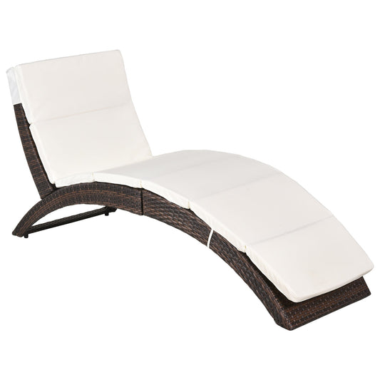 Outsunny Outdoor składany PE Rattan leżak z miękką wyściółką, ergonomiczny zakrzywiony design leżaka do ogrodu, balkonu, ogrodu, brązowy
