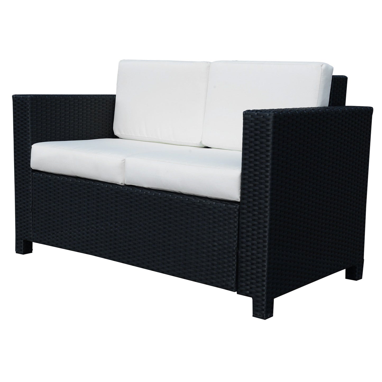 Outsunny Garden Rattan Sofa 2 Seater Outdoor Garden Wicker Weave Furniture Patio 2-Seater Double Couch Loveseat Black