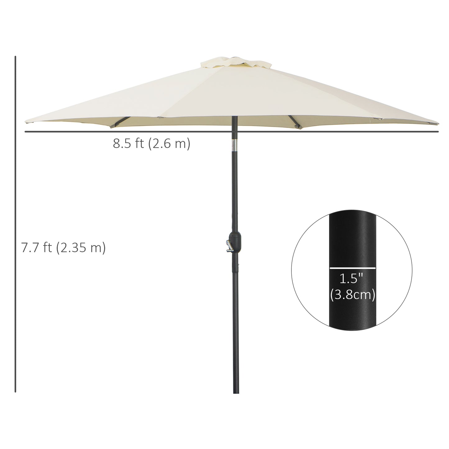 Outsunny2.6M Parasol ogrodowy z pochylanym i korbowym uchwytem, ​​zewnętrzny parasol przeciwsłoneczny z aluminiową ramą, kremowo-biały