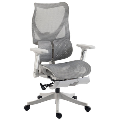 HOMCOM Ergonomic Office Chair with Lumbar Support, Mesh Reclining Desk Chair with Footrest, Adjustable High Back, Grey