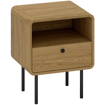 HOMCOM Bedside Table with Drawer and Open Shelf - Oak