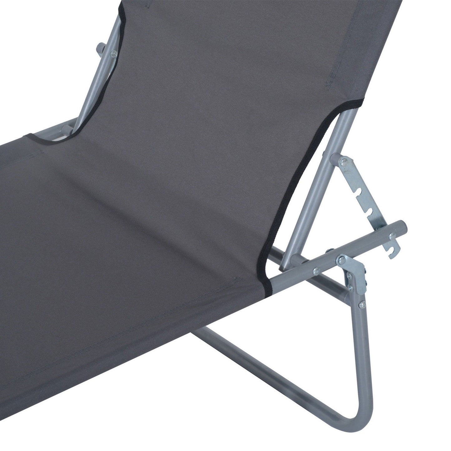 Outsunny Outdoor Foldable Sun Lounger, 4 Level Adjustable Backrest Reclining Sun Lounger Chair with Angle Adjust Sun Shade Awning for Beach, Garden, Patio, Grey