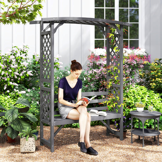 Outsunny Garden Bench, drewniana altana ogrodowa z siedziskiem dla winorośli/roślin pnących, szara