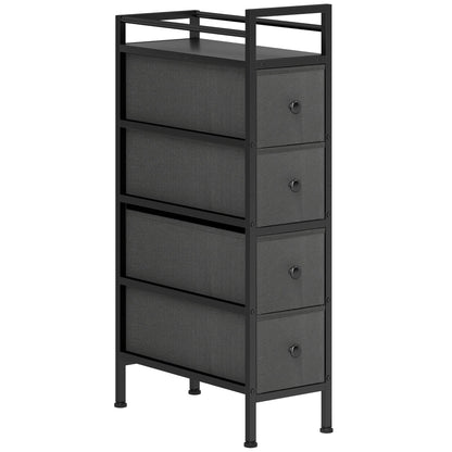HOMCOM 4 Drawer Fabric Dresser Chest of Drawers, Slim Storage Cabinet with Steel Frame for Small Spaces, Bedroom, Black